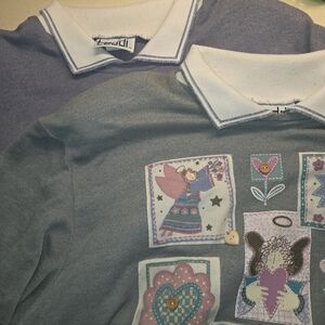 2 TEDDI Brand Sweaters Long Sleeve 3XL Bears And Angel's Patchwork Button Accent